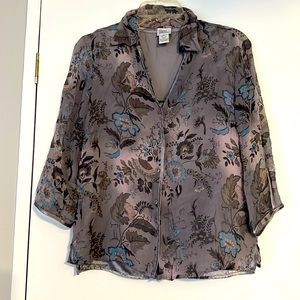 Giorgio Fiorelli pealing sleeve sheer layered top for women. Size L